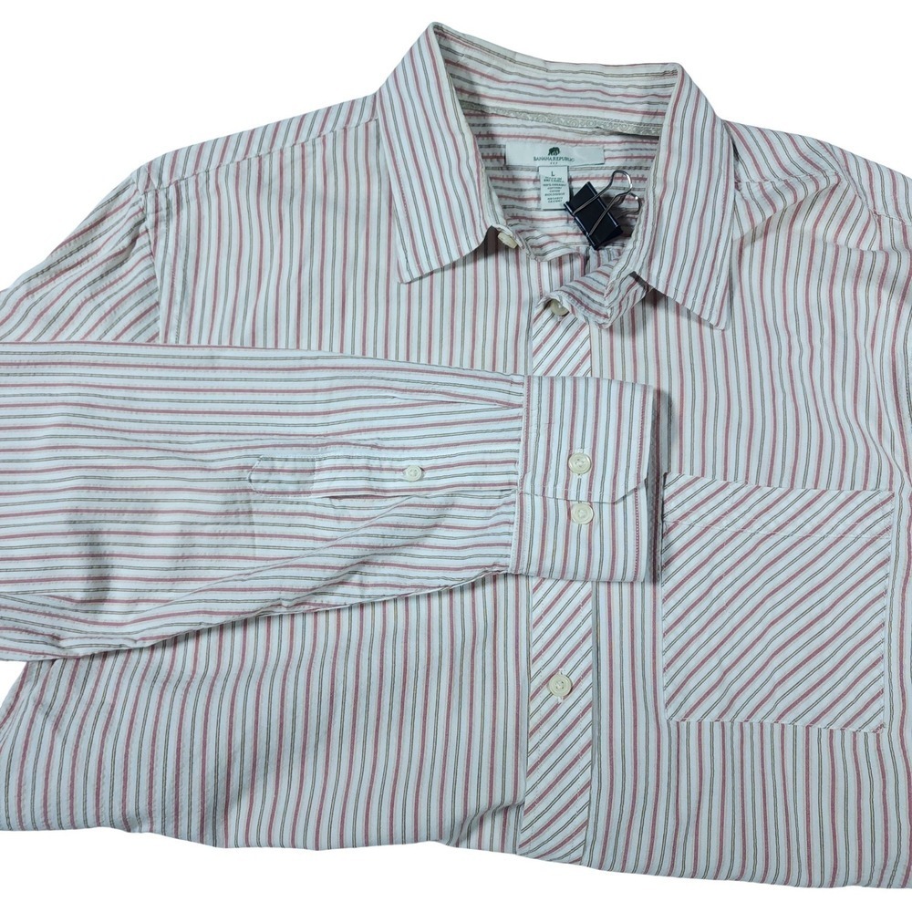 Banana‎ Republic Men Striped Long Sleeve Button Down Shirt Organic Cotton Size L
